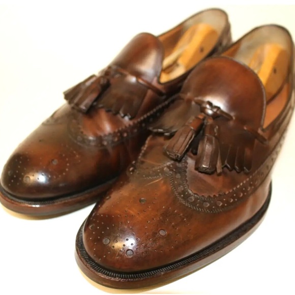 MENS GUCCI BROWN FRINGE TASSEL WINGTIP LEATHER LOAFER DRESS SHOES SZ 7M UK 7.5US main image 12